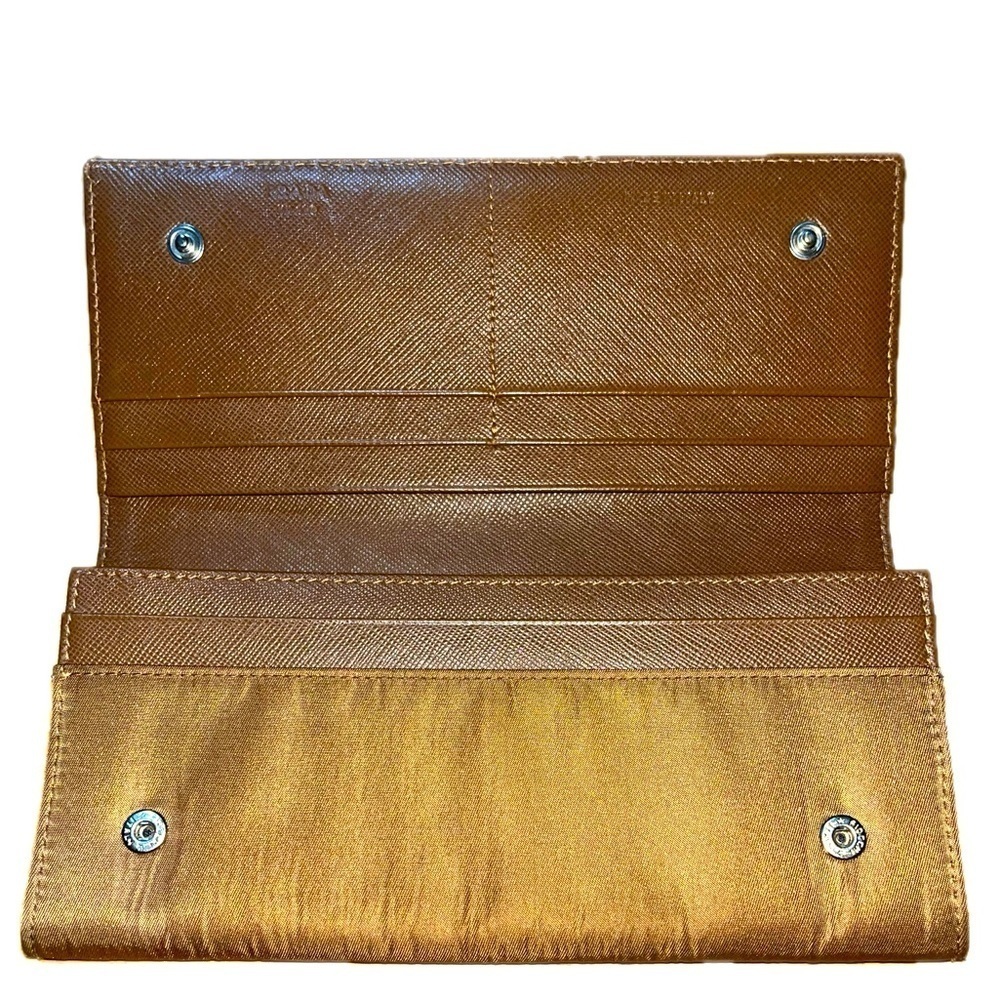 PRADA Milano Saffiano Long Leather & Nylon Fold Wallet, Brown/Copper, Italy - Picture 9 of 14